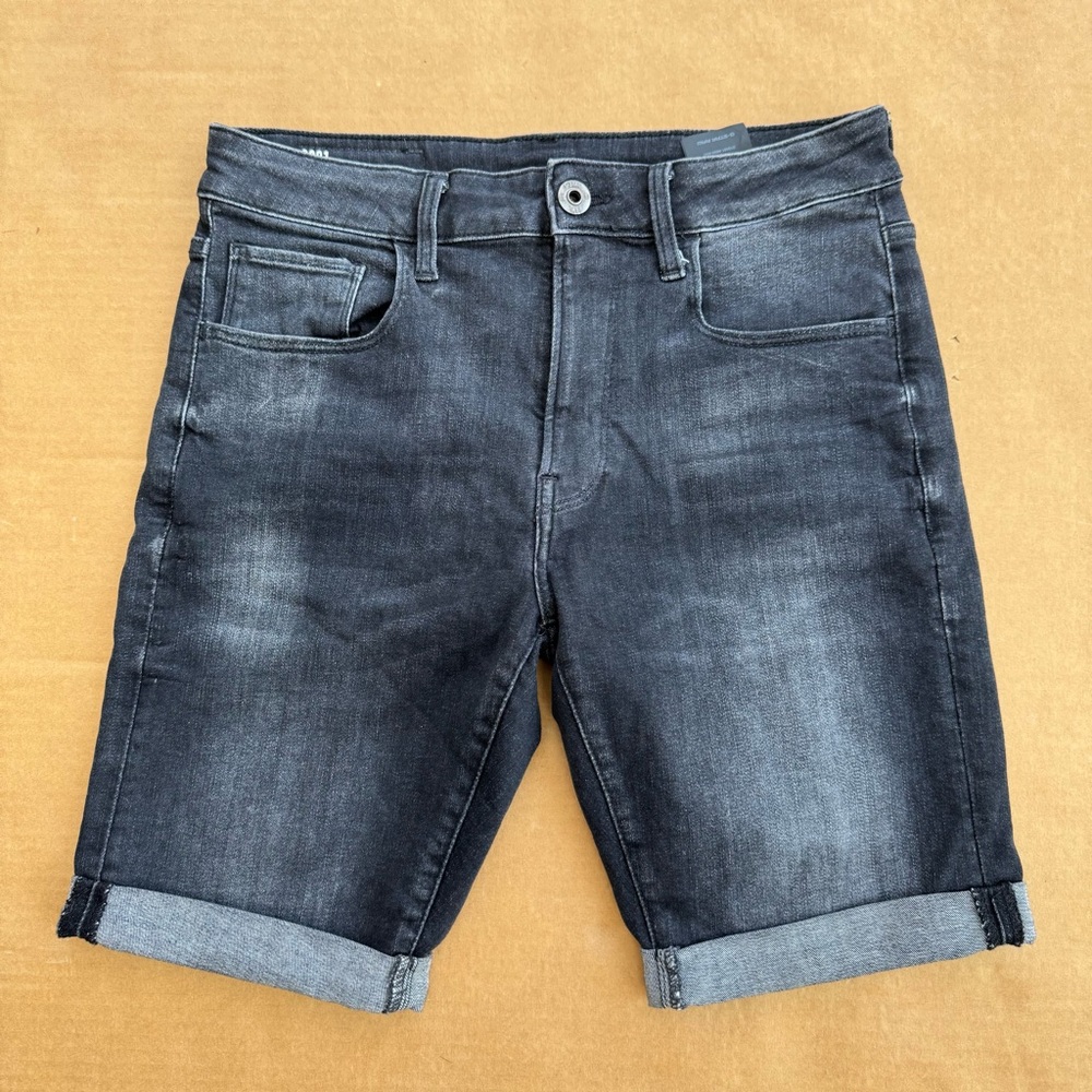 G Star Raw Size 31 Men’s Slim 3301 1/2 Jeans Shorts Rolled Up Black Belt Loops